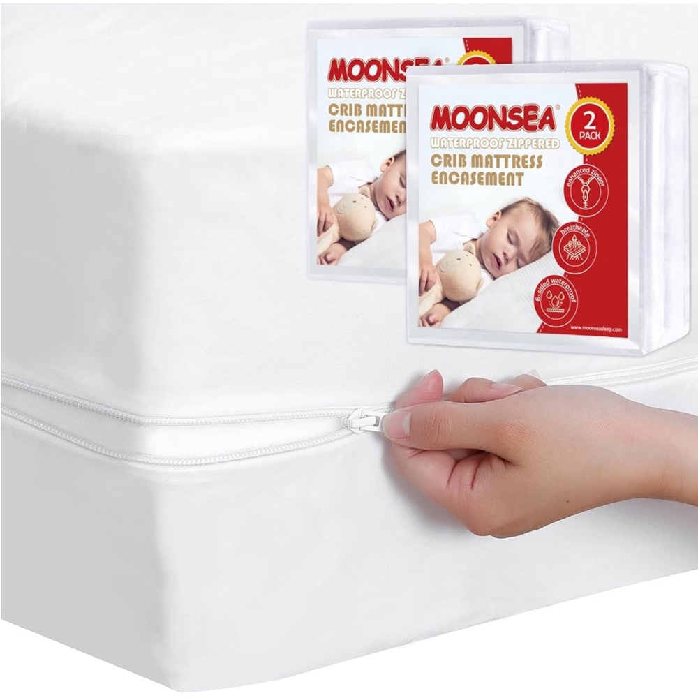 6 Side Waterproof Crib Mattress Encasement Durable Zipper Noiseless, 28''X52"X6”